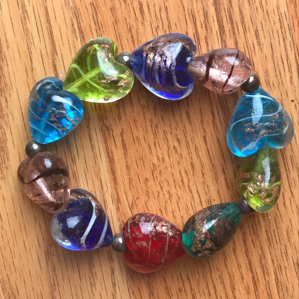 Heart Glass Multi-Color Stretchy Bracelet